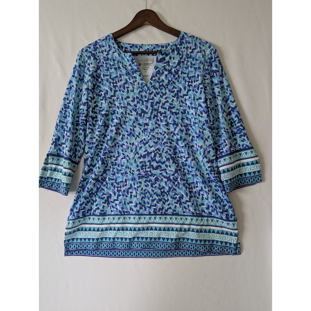 Coolibar St Lucia Tunic Top Blue Geometric UPF 50+ Bamboo Blend Size Medium - Picture 2 of 9